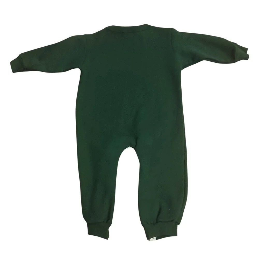 Little King Baby Green Fleece Long Sleeve Snap Bottom Romper Size 24M USA Made